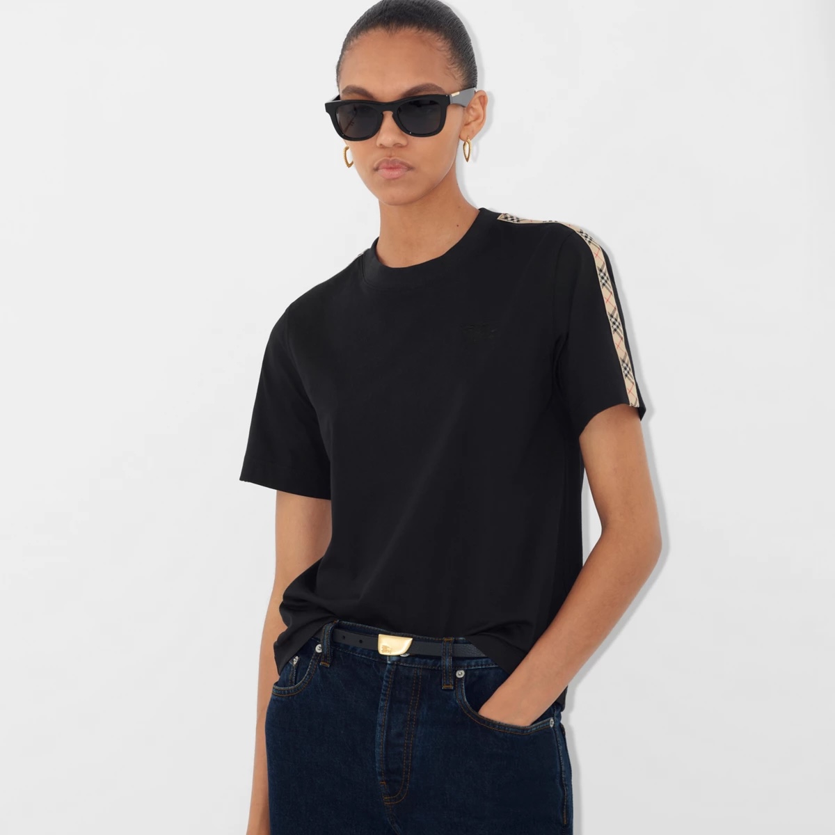 burberry check panel ekd embroidery cotton t-shirt